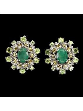 Stunning Natural 1.25CT Emerald with  Peridot & Sapphire earrings 925 Sterling